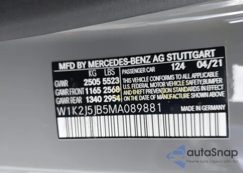 2021 Mercedes-Benz Cls 450 from USA, damaged, VIN W1K2J5JB5MA089881